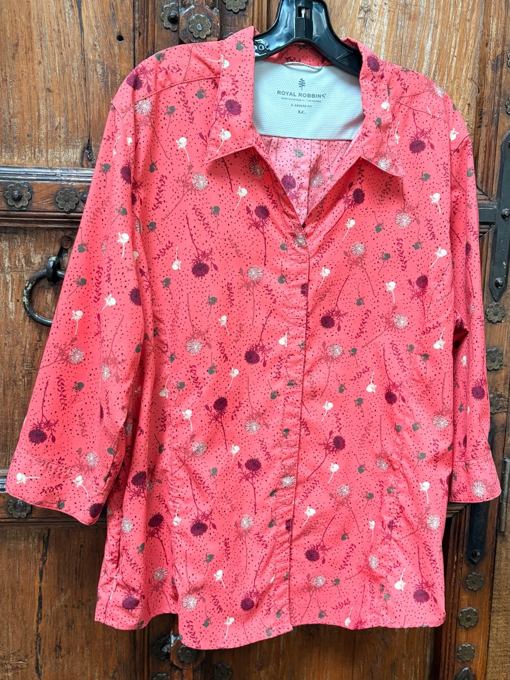 Royal Robbins Women's Coral Red Floral Button Down Shirt Size XXL GUC
